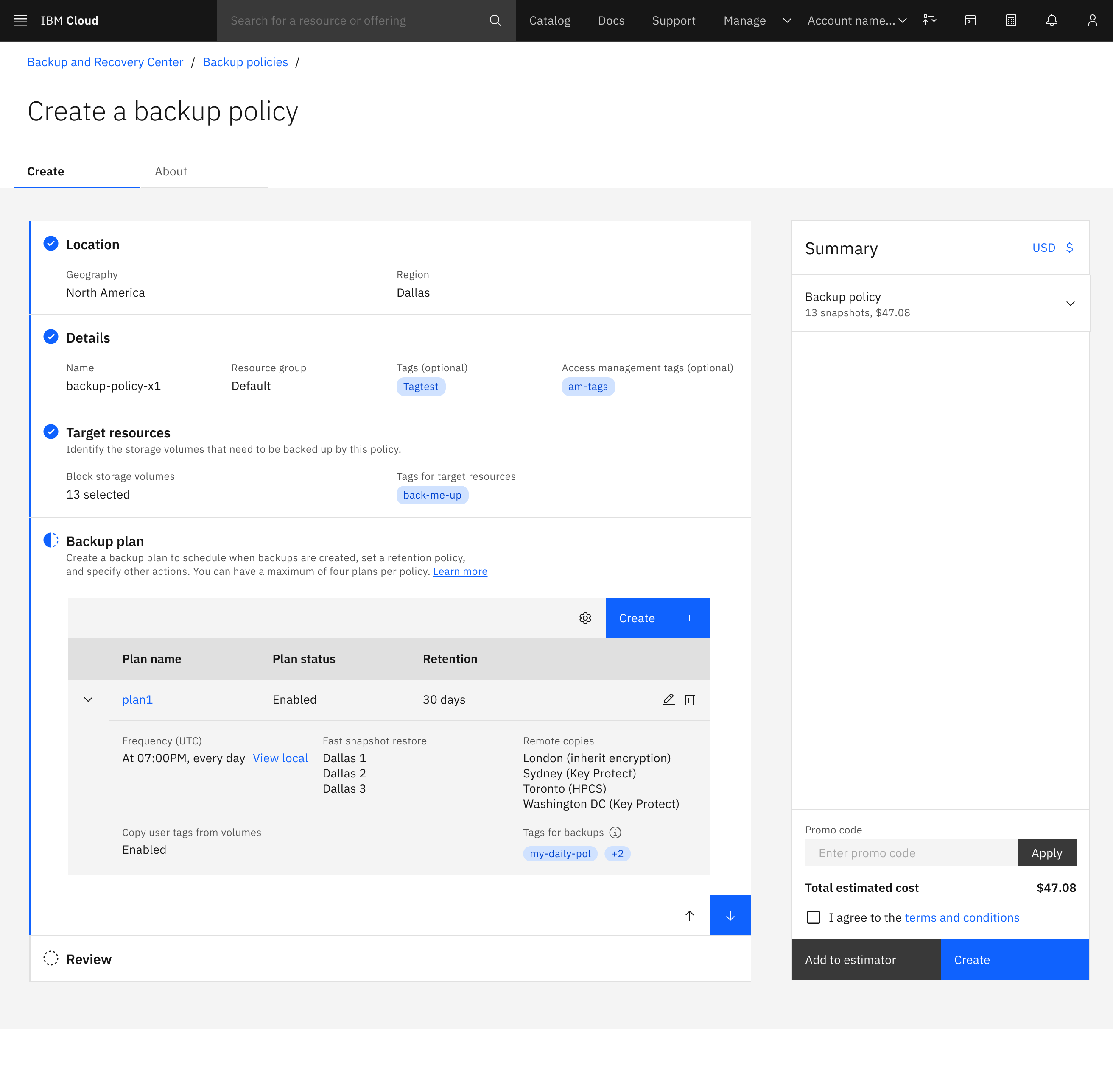 Backup policy configuration flow